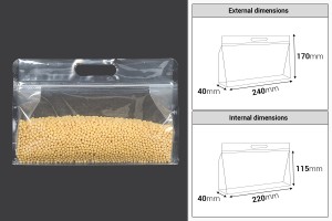 Doy Pack Beutel 240x40x170mm transparent mit Reißverschluss und heißsiegelbar - 50 Stk-εικόνα_διαστάσεις