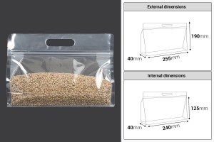 Doy Pack Beutel 255x40x190mm transparent mit Reißverschluss und heißsiegelbar - 50 Stk-εικόνα_διαστάσεις
