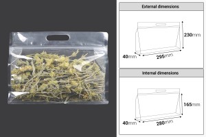 Doy Pack Beutel 295x40x230mm transparent mit Reißverschluss und heißsiegelbar - 50 Stk-bildabmessungen