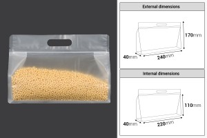 Σακουλάκια τύπου Doy Pack 240x40x170 mm ημιδιάφανα με κλείσιμο zip και δυνατότητα σφράγισης με θερμοκόλληση - 50 τμχ-εικόνα_διαστάσεις
