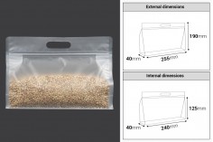 Doy Pack bags 255x40x190 mm translucent with zip closure and heat sealable - 50 pcs
