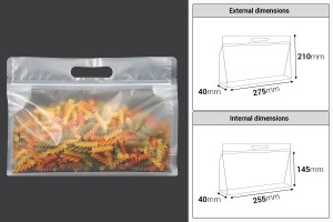 Doy Pack Beutel 275x40x210mm transparent mit Reißverschluss und heißsiegelbar - 50 Stk-εικόνα_διαστάσεις