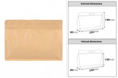 Doy Pack type kraft bags 255x40x190 mm with zip closure and heat sealable - 50 pcs