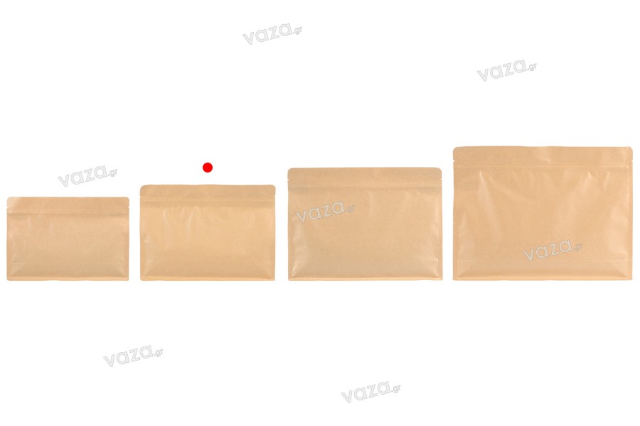 Doy Pack type kraft bags 255x40x190 mm with zip closure and heat sealable - 50 pcs