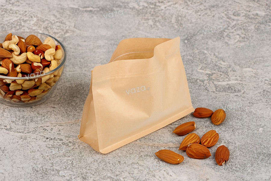 Doy Pack type kraft bags 255x40x190 mm with zip closure and heat sealable - 50 pcs