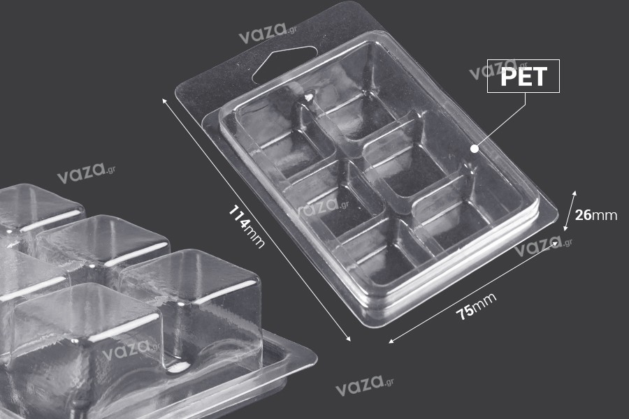 Plastic case (PET) 6 places for squared wax melts - 20 pcs
