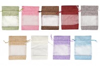 Linen pouch 100x140 mm with window (tulle) in various colors - 50 pcs