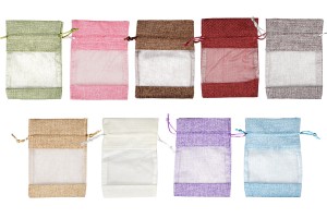Pochette en lin 100x140 mm avec fenêtre (tulle) de différentes couleurs - 50 pcs-photo_produit