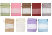 Linen pouch 130x180 mm with window (tulle) in various colors - 25 pcs