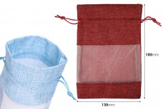 Linen pouch 130x180 mm with window (tulle) in various colors - 25 pcs