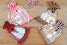 Linen pouch 130x180 mm with window (tulle) in various colors - 25 pcs