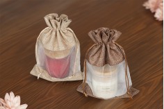 Linen pouch 160x230 mm with window (tulle) in various colors - 25 pcs