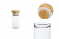 Transparent glass tube 30 ml with bamboo cap and rubber - 6 pcs