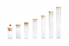 Transparent glass tube 30 ml with bamboo cap and rubber - 6 pcs