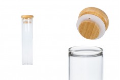 Transparent glass tube 65 ml with bamboo cap and rubber - 6 pcs