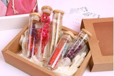 Transparent glass tube 65 ml with bamboo cap and rubber - 6 pcs