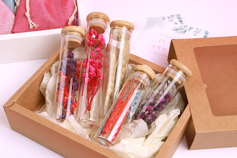 Γυάλινος διάφανος σωλήνας 110 ml με bamboo καπάκι και λάστιχο - 6 τμχ Γυάλινος διάφανος σωλήνας 110 ml με bamboo καπάκι και λάστιχο - 6 τμχ