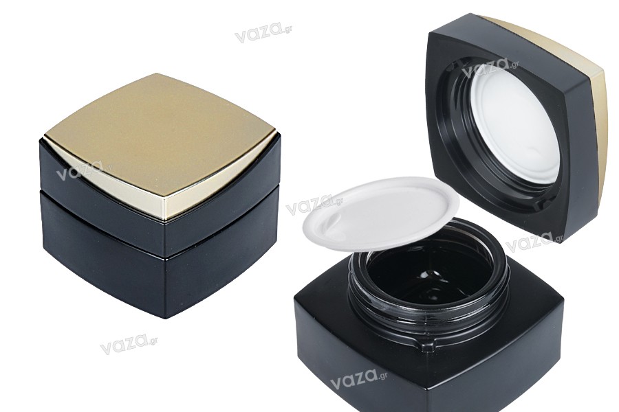 Barattolo di vetro di lusso da 50 ml in colore nero opaco per crema con coperchio speciale e sigillo in plastica