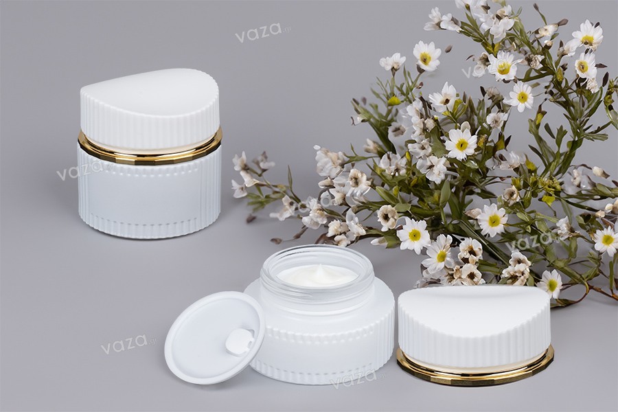 Luxury glass jar 30 ml in white matte color for cream with cap and plastic gasket