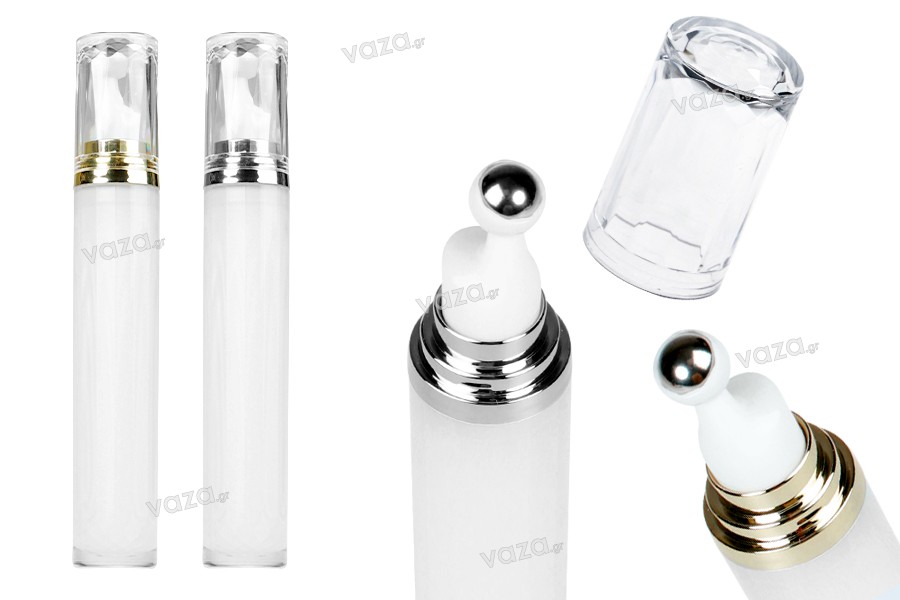 Acrylic bottle 20 ml cylindrical for cosmetic use with roll-on pump and transparent cap - 6 pcs