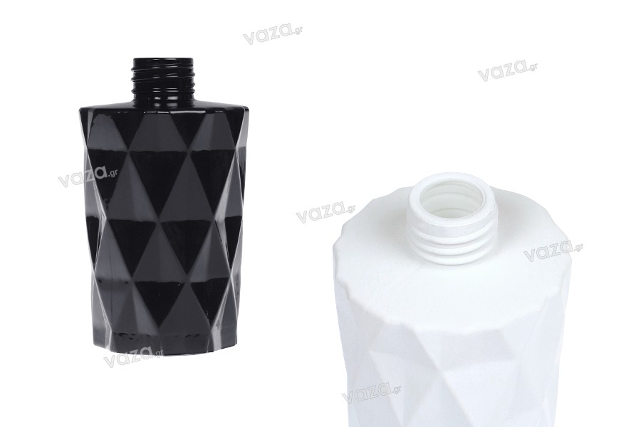 Γυάλινο μπουκάλι 180 ml (PP28) ανάγλυφο σε λευκό ματ ή μαύρο χρώμα κατάλληλο για αρωματικό χώρου