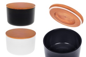 Pot en verre 520 ml rond pour bougies avec couvercle en bois et caoutchouc-εικόνα_προϊοντική