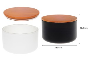 Pot en verre 520 ml rond pour bougies avec couvercle en bois et caoutchouc-εικόνα_διαστάσεις