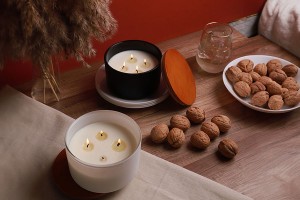 Pot en verre 520 ml rond pour bougies avec couvercle en bois et caoutchouc-εικόνα_σύνθεση