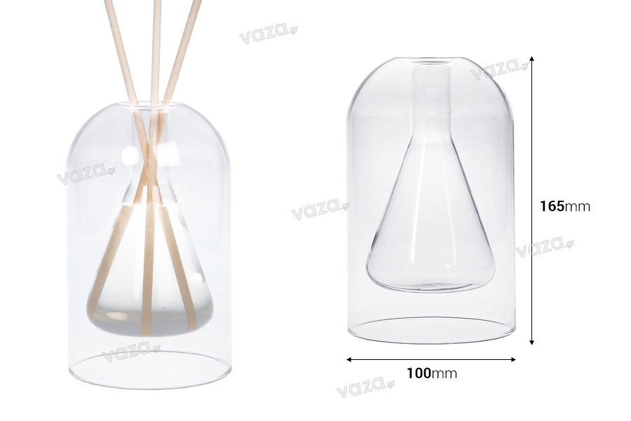 220 ml two-chamber blown glass container suitable for room fragrance