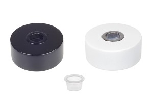 Runder schwarzer oder weißer Holzverschluss für die Raumduftflasche PP28 mit Öffnung für Stäbchen und Verschluss-εικόνα_προϊοντική