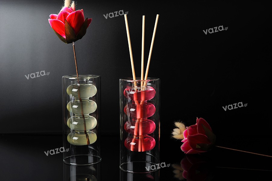 350 ml two-chamber blown glass container suitable for room fragrance
