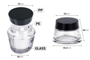 Pot en verre transparent 100 ml pour crème avec couvercle et joint en plastique-εικόνα_διαστάσεις