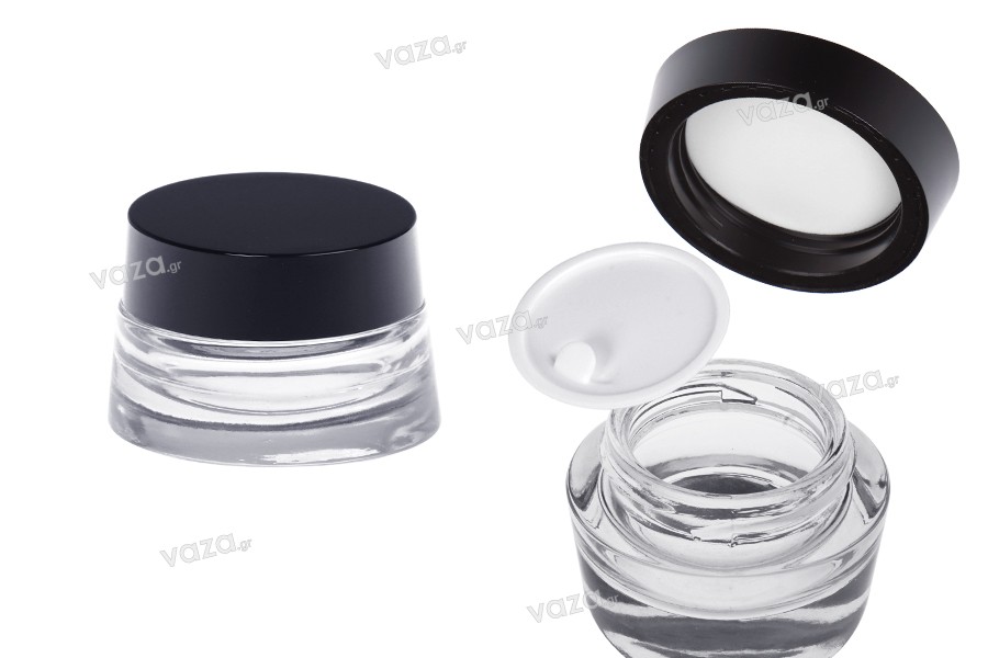 Clear glass jar 30 ml for cream with cap and plastic gasket