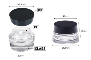 Pot en verre transparent 30 ml pour crème avec couvercle et joint en plastique-εικόνα_διαστάσεις
