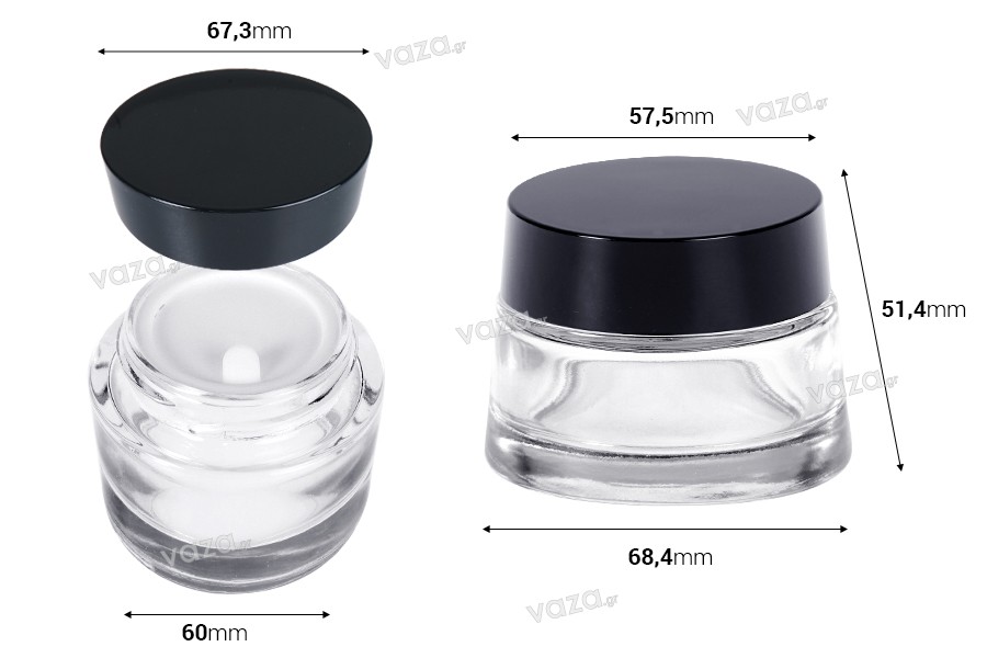 Clear glass jar 50 ml for cream with cap and plastic gasket