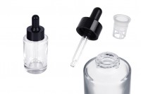 30 ml transparent glass bottle with black dropper for serum and drainer