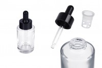 Flacon en verre 30 ml transparent avec compte-gouttes noir pour sérum