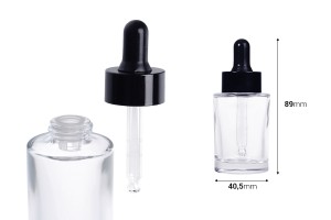 Flacone in vetro da 30 ml trasparente con contagocce nero per siero-εικόνα_διαστάσεις