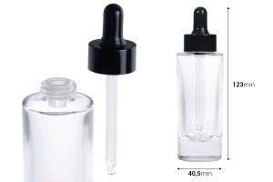 Flacon en verre 38 ml transparent avec compte-gouttes noir pour sérum-εικόνα_διαστάσεις