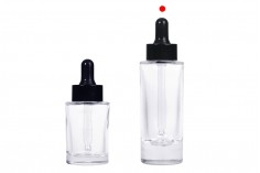 Glass clear bottle 38 ml with black dropper for serum and drainer