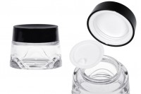 Borcan de sticla 50 ml transparent pentru crema cu capac negru si sigiliu din plastic