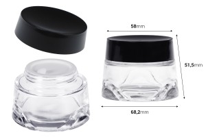 Pot en verre 50 ml transparent pour crème avec couvercle noir et joint en plastique-εικόνα_διαστάσεις