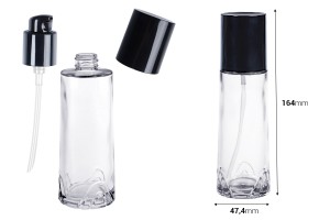 100ml transparente Glasflasche mit schwarzer Cremepumpe und Verschluss-bildabmessungen