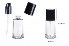 Flacon en verre transparent de 40 ml avec pompe et bouchon crème noir