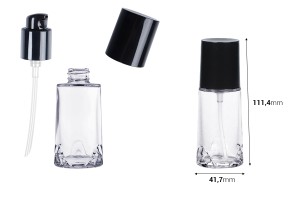 Flacon en verre transparent de 40 ml avec pompe et bouchon crème noir-εικόνα_διαστάσεις