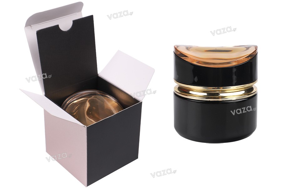 Luxury 50ml glass jar in black color for cream with acrylic cap and plastic gasket