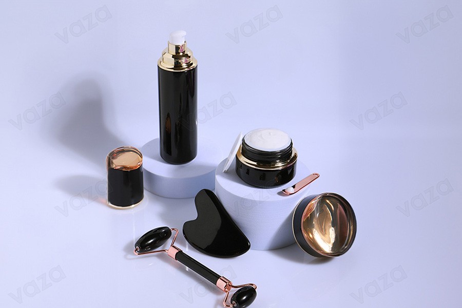 Luxury 50ml glass jar in black color for cream with acrylic cap and plastic gasket-εικόνα_σύνθεση