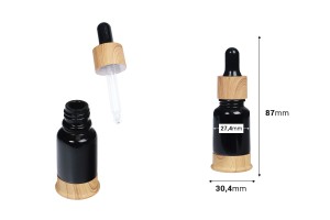 Shishe qelqi 10 ml e zezë me pikatore plastike dhe bazë në dizajn druri-bildabmessungen