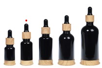 Shishe qelqi 20 ml e zezë me pikatore plastike dhe bazë në dizajn druri-imazh_grup