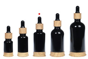 Flacon en verre 30 ml noir avec compte-gouttes en plastique et base en bois-εικόνα_σύνθεση